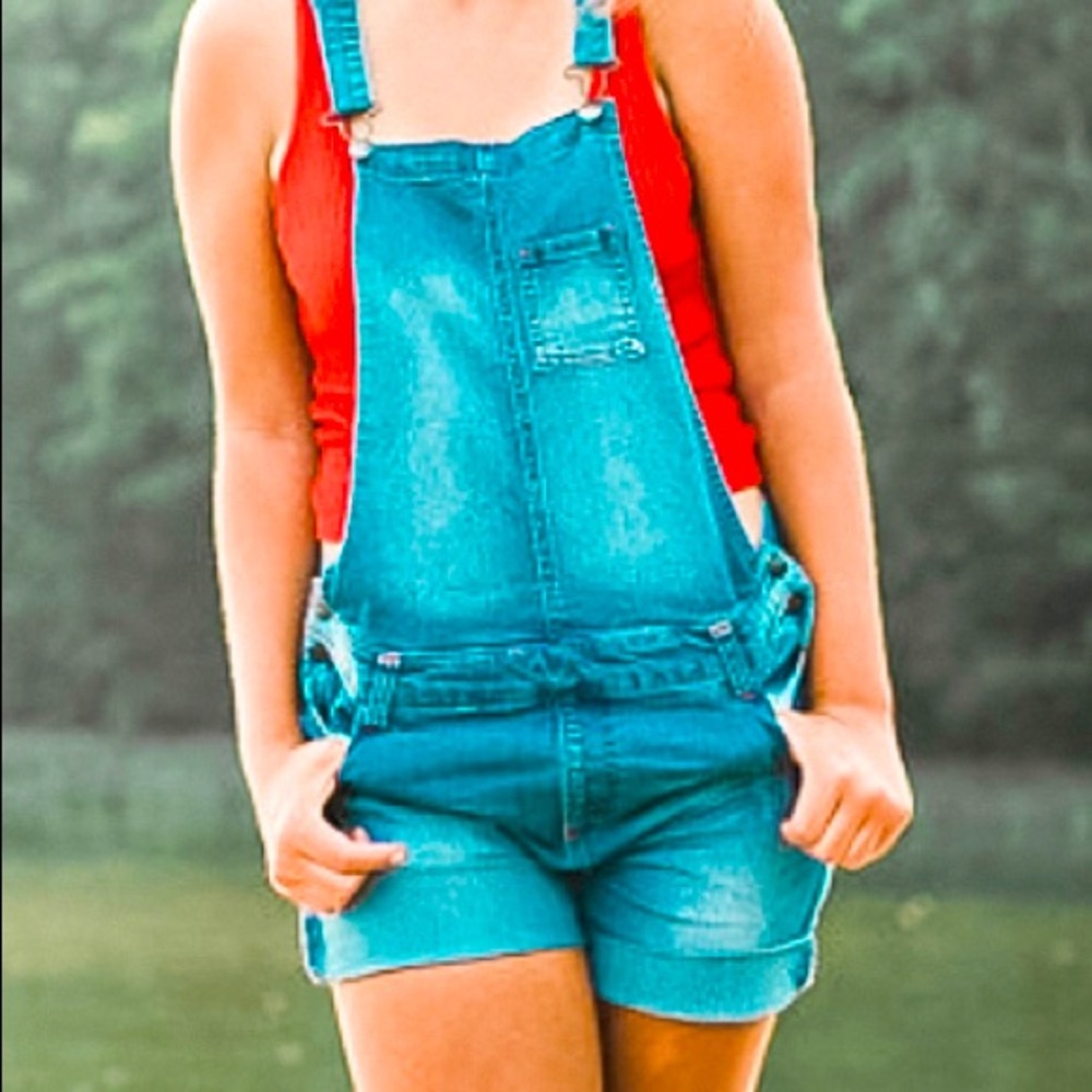 Blue overall shorts